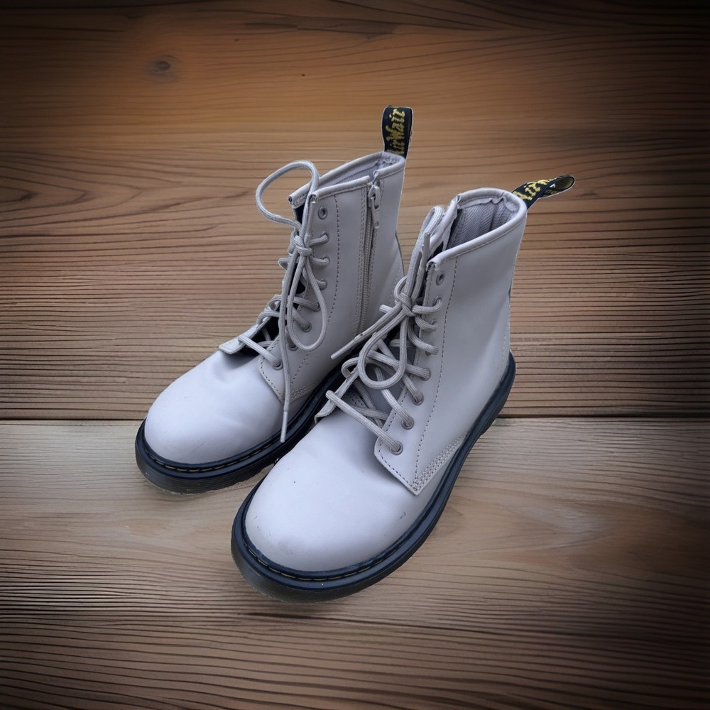 Dr. Martens Boots Youth Size 4 Leather Lace Up Combat Side Zipper COLOR: Taupe
